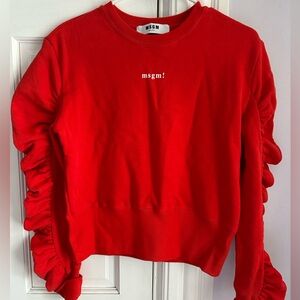 MSGM Men's Bright Red Crewneck Sweatshirt